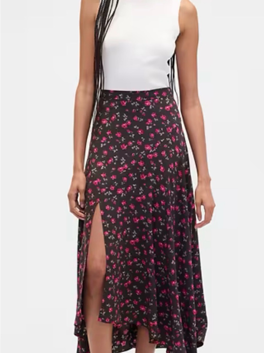 GAP Brown Maxi Skirt with Pink Rose Print